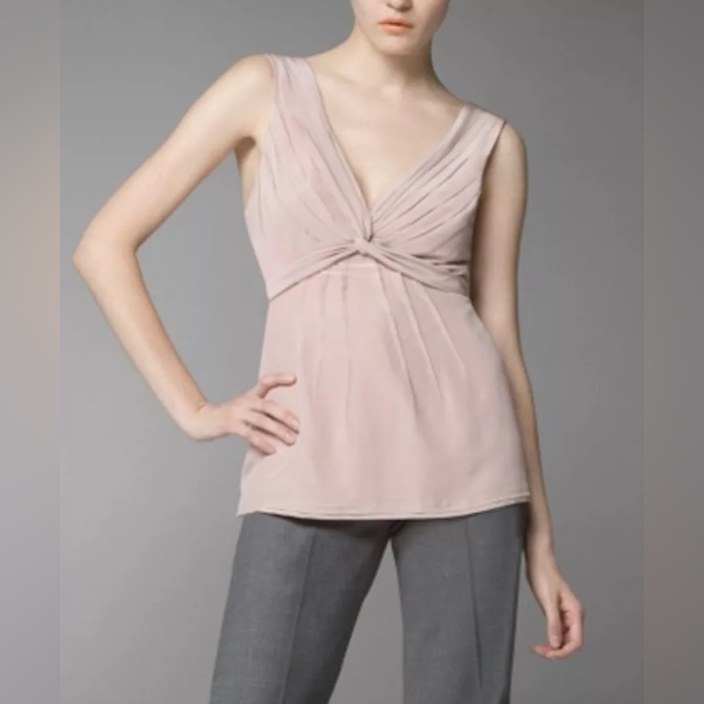 BCBG MAXAZRIA SILK CREPE DE CHINE‎ Blouse TOP~Pleated Bust/Tie Back~PINK~ M